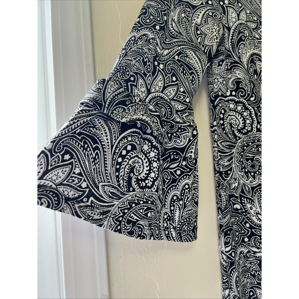 Michael Kors Women’s S Small Black White Paisley Dress Sheath Ruffle Sleeve - Picture 3 of 5